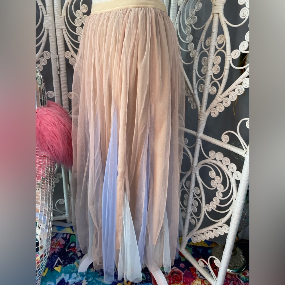❌SOLD❌NWT POLAGRAM TULLE SKIRT PEACH BLUE AQUA MIDI MAXI SMALL - Picture 3 of 5